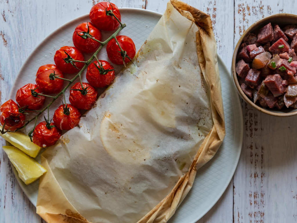 Baked fish parcels