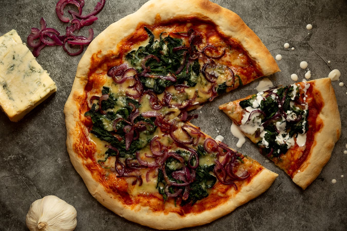 Spinach & Caramelized Onion Pizza