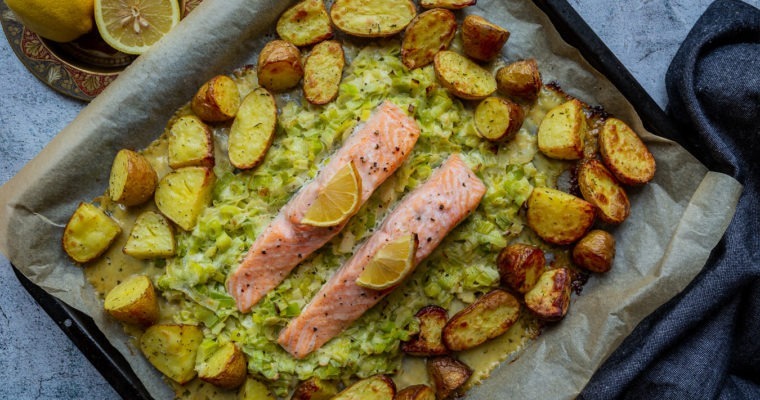 Creamy Leek & Salmon Traybake