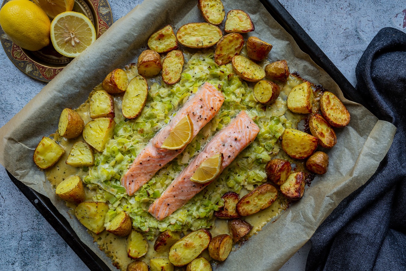 Creamy Leek & Salmon Traybake