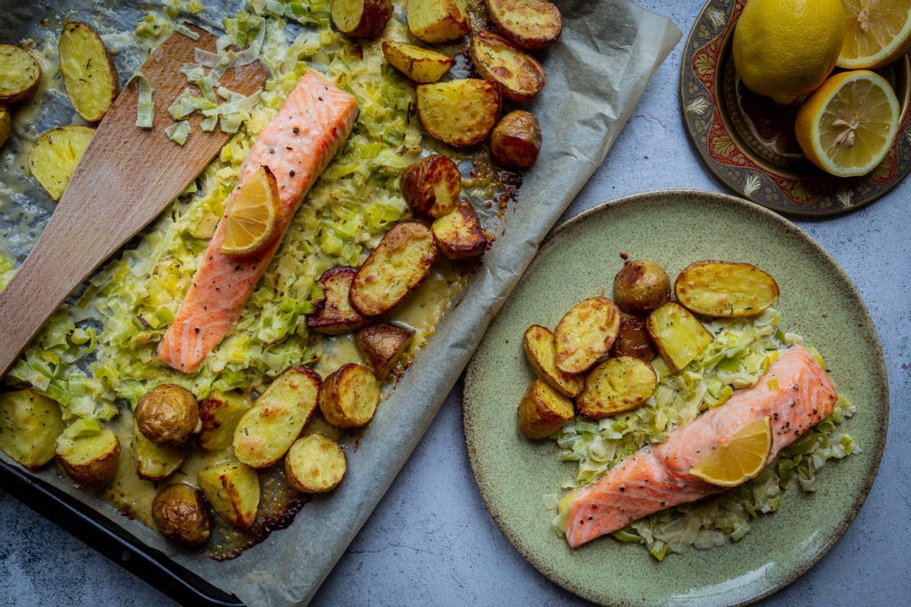 Creamy Leek & Salmon Traybake