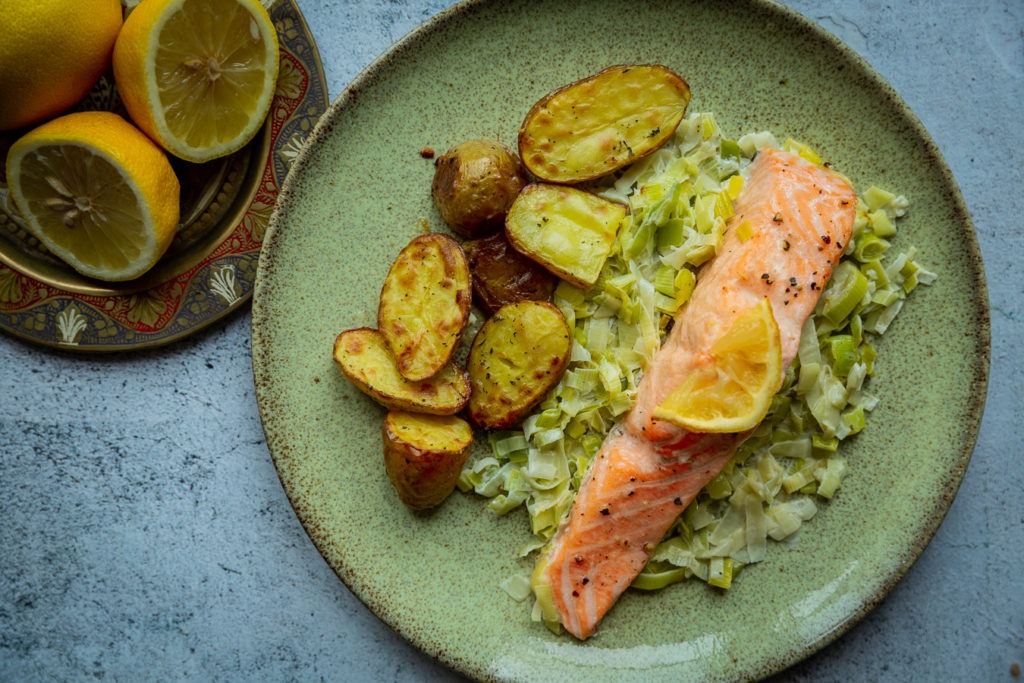 Creamy Leek & Salmon Traybake