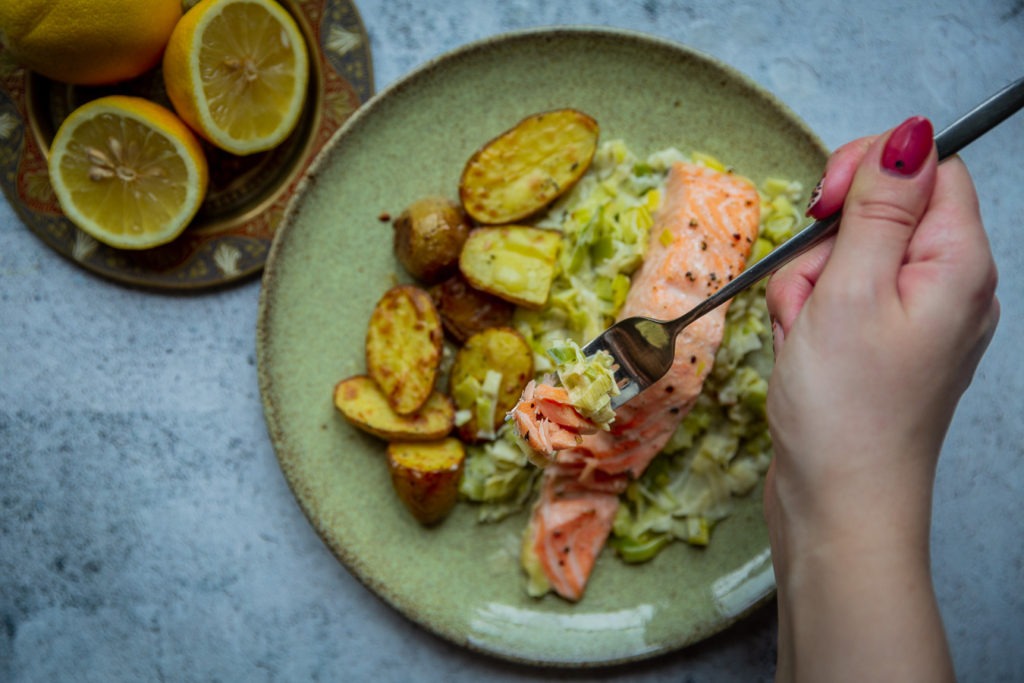 Creamy Leek & Salmon Traybake